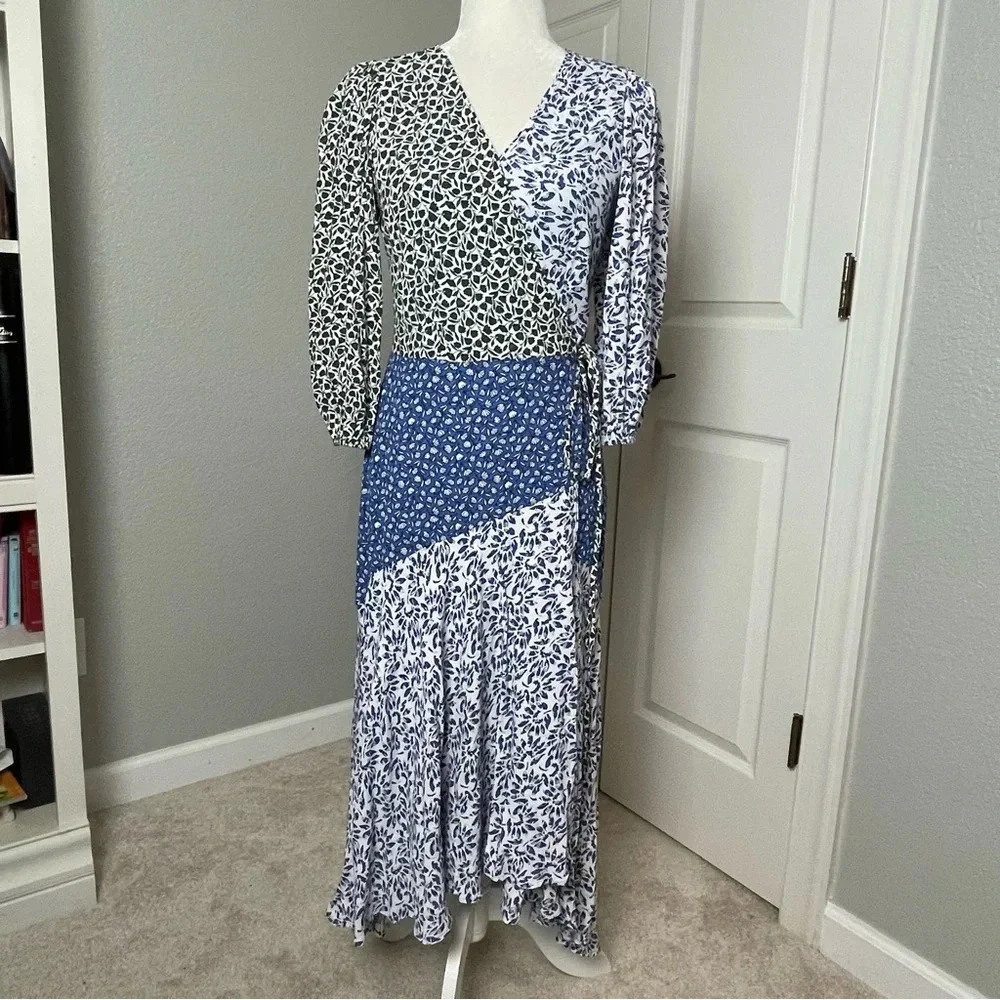 Ann Taylor Floral Wrap Flare Midi Dress Mixed Floral Print Sz 2 - Picture 3 of 13